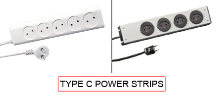 TYPE C Power strips are used in the following Countries:
<br>
Primary Countries known for using TYPE C power strips are Austria, Belgium, Brazil, Chile, Denmark, Germany, Finland, Greece, Greenland, France, Italy, Israel, Netherlands, Norway, Philippines, Poland, Sweden, Switzerland, Thailand, Turkey, Thailand, Vietnam.

<br>Additional Countries that use TYPE C power strips are 
Afghanistan, Albania, Algeria, Andorra, Angola, Argentina, Armenia, Azerbaijan, Bangladesh, Belarus, Benin, Bolivia, Bosnia & Herzegovina, Botswana, Bulgaria, Burkina Faso, Burundi, Cameroon, Canary Islands, Cape Verde, Central African Republic, Chad, Channel Islands, Comoros, Congo - Democratic Republic, Congo - Republic of the, Croatia, Czech Republic, Djibouti, Egypt, El Salvador, Equatorial Guinea, Eritrea, Estonia, Ethiopia, Faroe Islands, French Guiana, French Polynesia, Gabon, Gaza Strip, Georgia, Gibraltar, Guadeloupe, Guinea, Guinea-Bissau, Hungary, Iceland, India, Indonesia, Iran, Iraq, Ivory Coast, Jordan, Kazakhstan, Korea - North, Korea - South, Kyrgyzstan, Laos, Latvia, Lebanon, Lesotho, Libya, Liechtenstein, Lithuania, Luxembourg, Macedonia, Madagascar, Mali - Republic of, Martinique, Mauritania, Mauritius, Moldova, Monaco, Mongolia, Montenegro, Morocco, Mozambique, Myanmar, Namibia, Nepal, Netherlands Antilles, New Caledonia, Niger, Norway, Oman, Pakistan, Paraguay, Peru, Portugal, Reunion, Romania, Russia, Rwanda, San Marino, So Tom & Principe, Senegal, Serbia, Slovakia, Slovenia, Somalia, South Africa, Spain, Sri Lanka, Sudan, Suriname, Swaziland, Syria, Tajikistan, Togo, Tunisia, Turkmenistan, Ukraine, Uruguay, Uzbekistan, Zambia.

<br><font color="yellow">*</font> Additional Type C Electrical Devices:


<br><font color="yellow">*</font> <a href="https://internationalconfig.com/icc6.asp?item=TYPE-C-PLUGS" style="text-decoration: none">Type C Plugs</a> 

<br><font color="yellow">*</font> <a href="https://internationalconfig.com/icc6.asp?item=TYPE-C-CONNECTORS" style="text-decoration: none">Type C Connectors</a> 

<br><font color="yellow">*</font> <a href="https://internationalconfig.com/icc6.asp?item=TYPE-C-OUTLETS" style="text-decoration: none">Type C Outlets</a> 

<br><font color="yellow">*</font> <a href="https://internationalconfig.com/icc6.asp?item=TYPE-C-POWER-CORDS" style="text-decoration: none">Type C Power Cords</a>

<br><font color="yellow">*</font> <a href="https://internationalconfig.com/icc6.asp?item=TYPE-C-ADAPTERS" style="text-decoration: none">Type C Adapters</a>

<br><font color="yellow">*</font> <a href="https://internationalconfig.com/worldwide-electrical-devices-selector-and-electrical-configuration-chart.asp" style="text-decoration: none">Worldwide Selector. View all Countries by TYPE.</a>

<br>View examples of TYPE C power strips below.